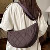 Quilted Plaid Crossbody Bag Solid Color Nylon Shoulder Bag Casual Half Moon Bag  Female