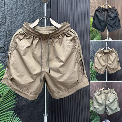 Pantalones cortos finos de verano con cintura elástica y cordón ajustable, pantalones cortos cargo de secado rápido, pantalones cortos casuales de color sólido con bolsillos
