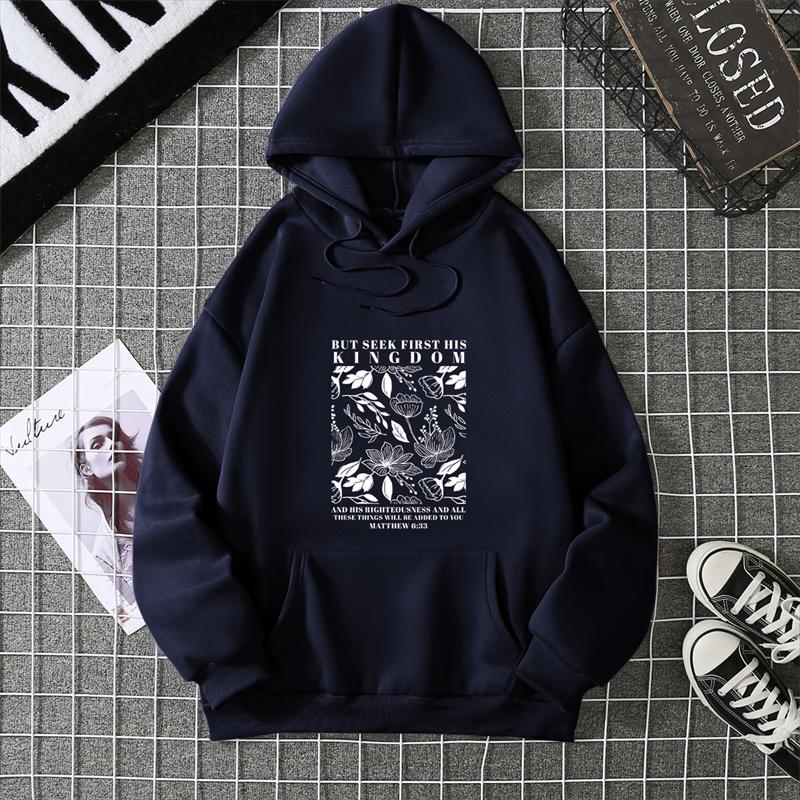 Street Fashion Lotus Flowers Printed Pattern Hoodie American Goth Hip-Hop Loose Casual Versatile Oversized Pullover Women