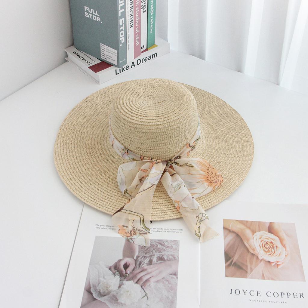 Lace Bow Straw Hat Women's Summer French Large Brim Sunscreen Hat Seaside Beach Vacation Sun Hat