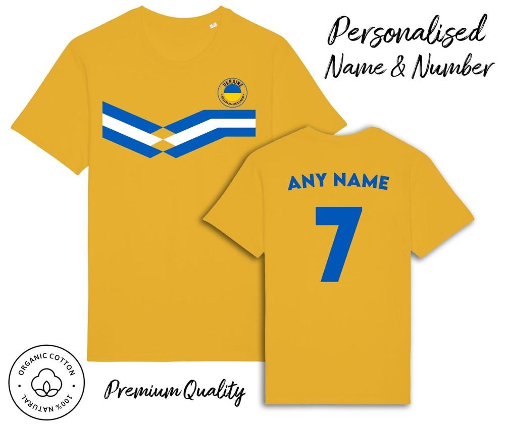 Ukraine Strip T-Shirt 2024 Personalised Name and No Adult Kids Baby, Football Euro