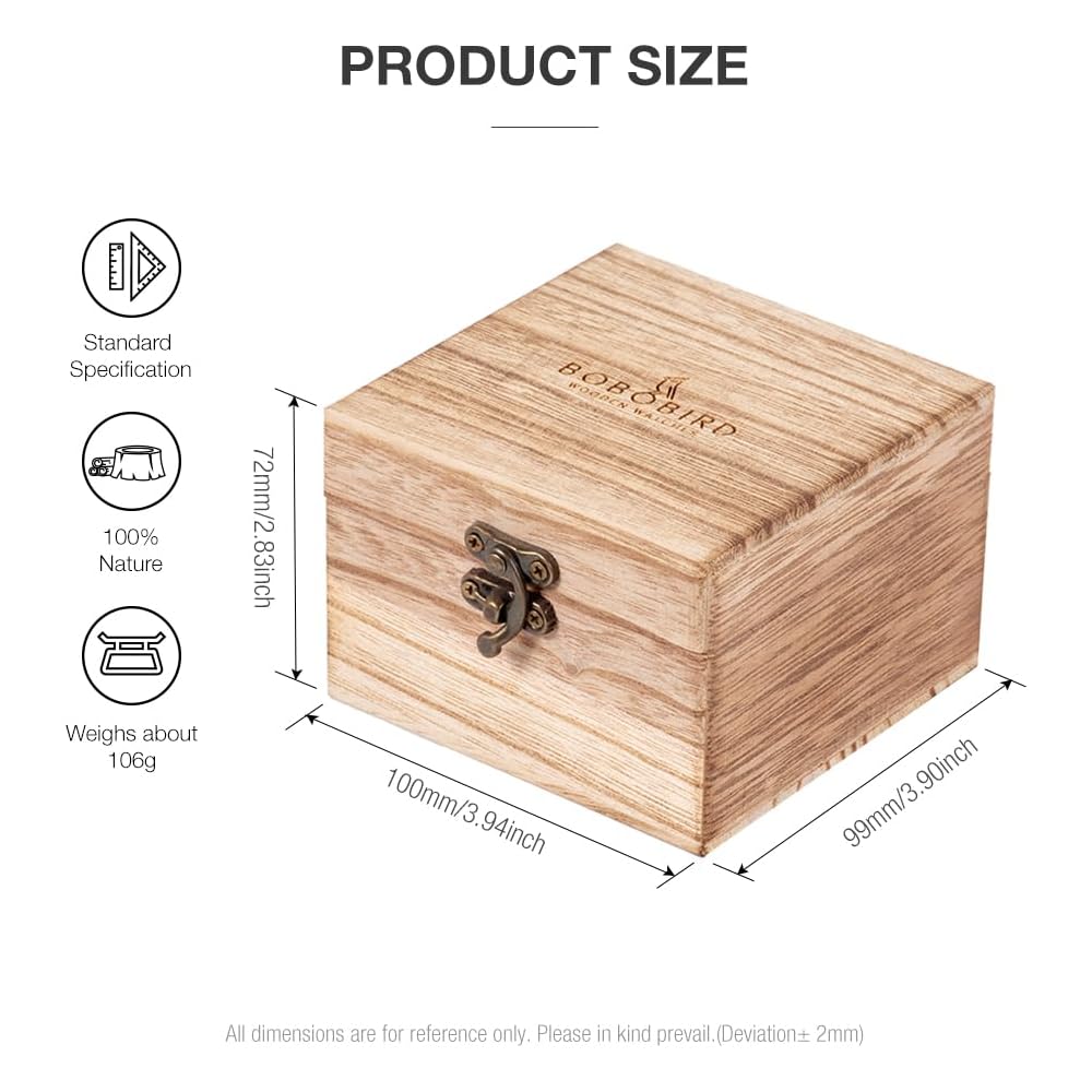 Bobo Bird Men's Wooden Watch Analog Quartz Date Display Lightweight Brown
