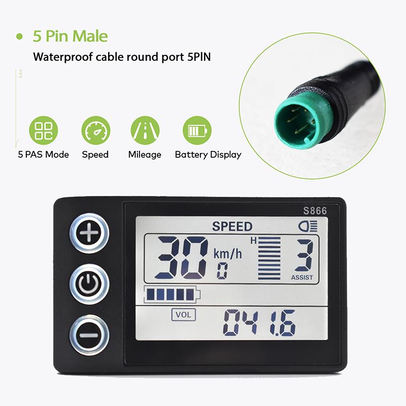 

S866[UART2] Electric Bicycle Computer Wireless Speedometer Bike Digital Multicolor Ebike Accessories Stopwatch Cycling Odometer 5PIN