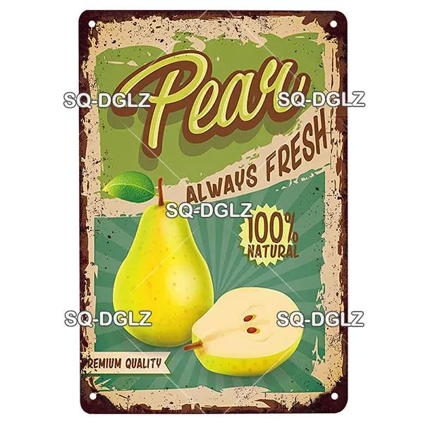 Fruits Metal Sign Bar Wall Decoration Tin Sign Vintage Metal Sign Vegetables Painting Plaques Art Fruit Poster