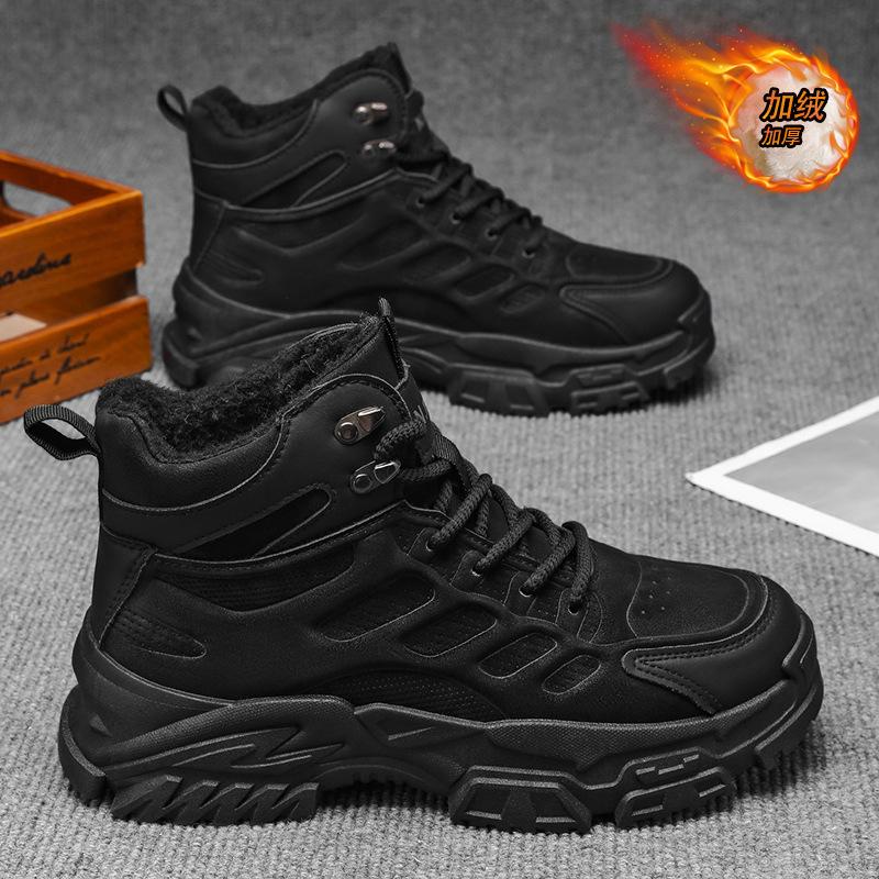 Winter Men's Shoes Fleece High-top Martin Boots Men's Vintage Heightened Thickened Warm Cotton Shoes Boots Cargo Shoes