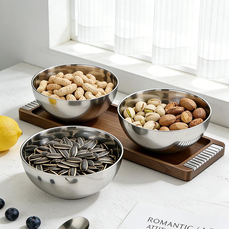 Wooden Tray, Snack, Nut Platter, Mirror Stainless Steel Bowl, Pudding Bowl, Fruit Plate, Seasoning Bowl, Tableware, Kitchenware