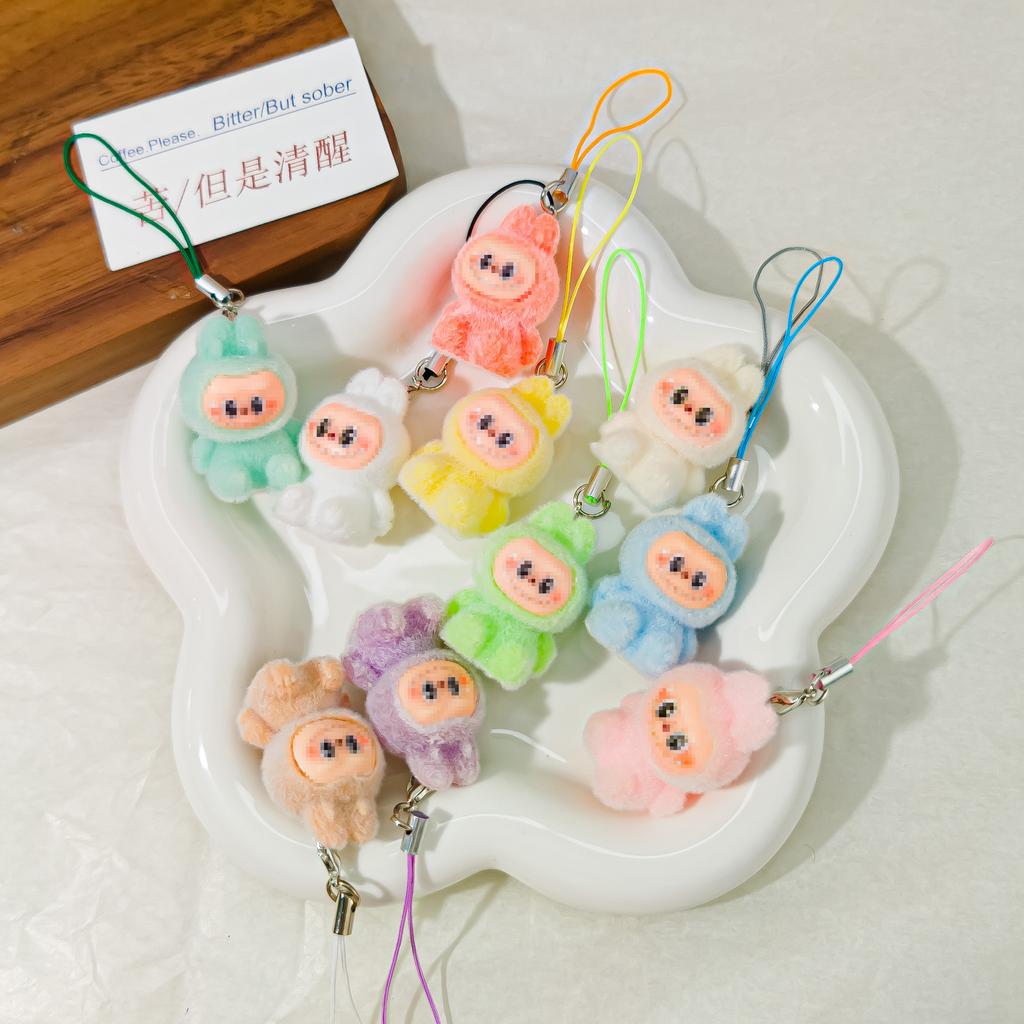 Mobile Phone Rope M34 Flocking Keychain Pendant Rab Cloth Doll Bag Pendant Creative Small Gift Hanging