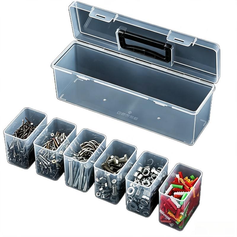 Tool Parts Storage Box with Detachable Compartments 1/7Pcs Set Portable Organizer for Screws Nails Workshop Hardware Storage