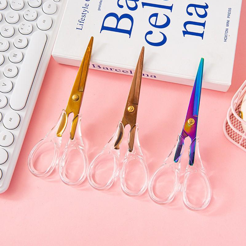 Transparent Rose Gold Acrylic Heavy-Duty Office Scissors for DIY and Student Use
