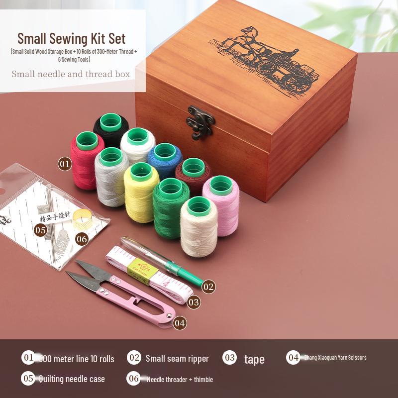 High-Quality Solid Wood Sewing Box: Complete Needle & Thread Set for Home, Weddings, Dorms