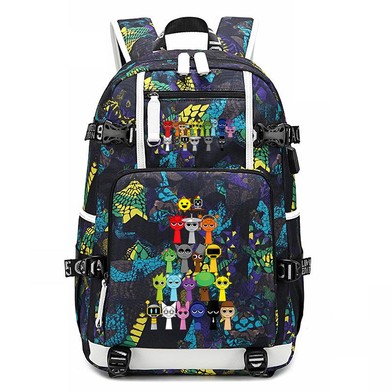 Sprunki Music Box Game School Bag Cute Cartoon Printing Trend College Style Large Capacity Backpack