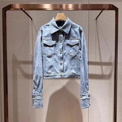 Moshuweiya 2026 Frühling Langarm Bedruckte Jeansjacke mit Revers und Tasche XSJ1W14C