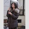 Winter Ladies Fox Fur Collar Waist Mid-length White Duck Down Jacket