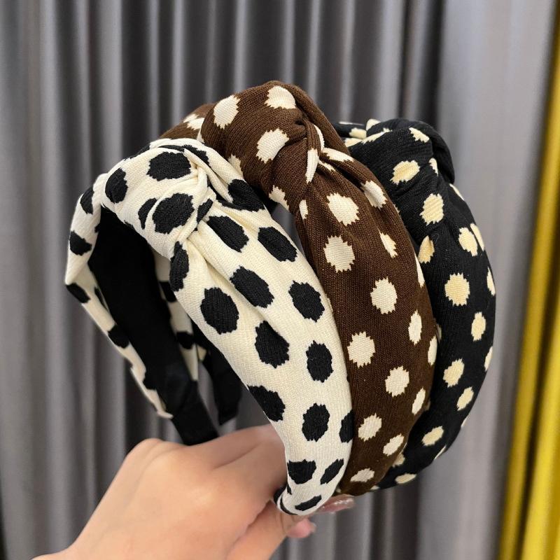 Modisches Damen-Stirnband mit Polka-Dots-Print und zentraler Schleife, Haarband für Damen und Mädchen, Tägliches Haarreif-Accessoire