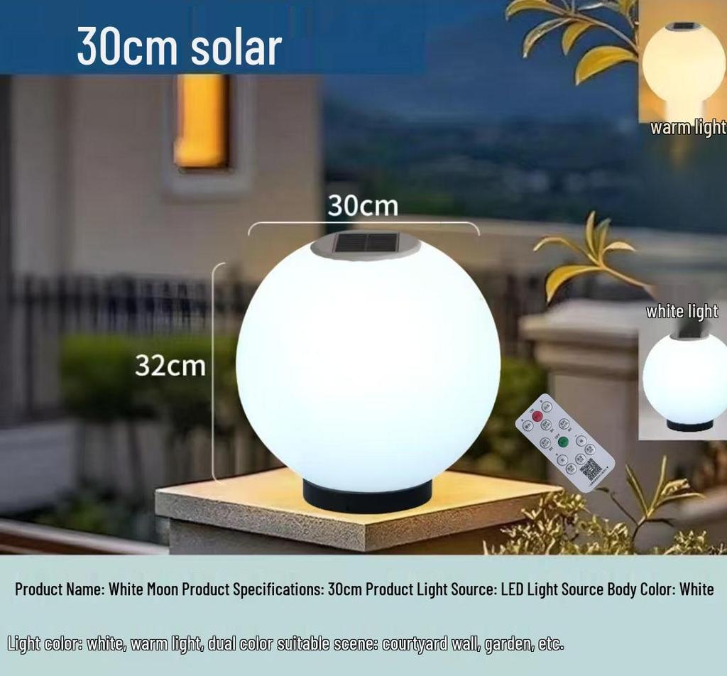 Waterproof Outdoor Solar Post Lights - White Round Moon Ball for Garden, Courtyard, Gate, and Fence Pillars