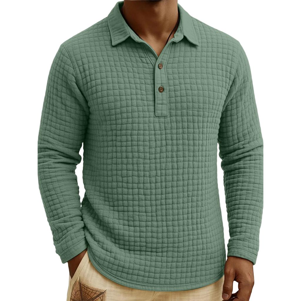 Men's Quilted Knit Solid Color Pullover Button-down Top