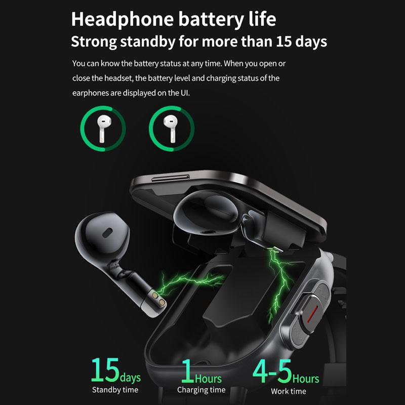 D8 Headset & Watch 2-in-1 Heart Rate Blood Pressure Blood Oxygen Bluetooth Call Activity Tracker Smart Watch For Men And Women