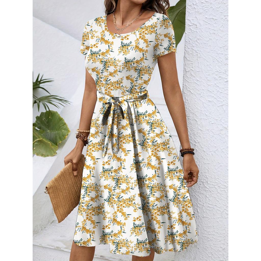 Dámské módní retro vzorované tištěné barevně blokované šaty