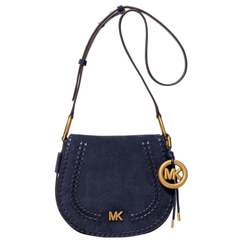 MICHAEL KORS JOSIE gold letter charm calfskin saddle bag shoulder crossbody bag medium women's blue