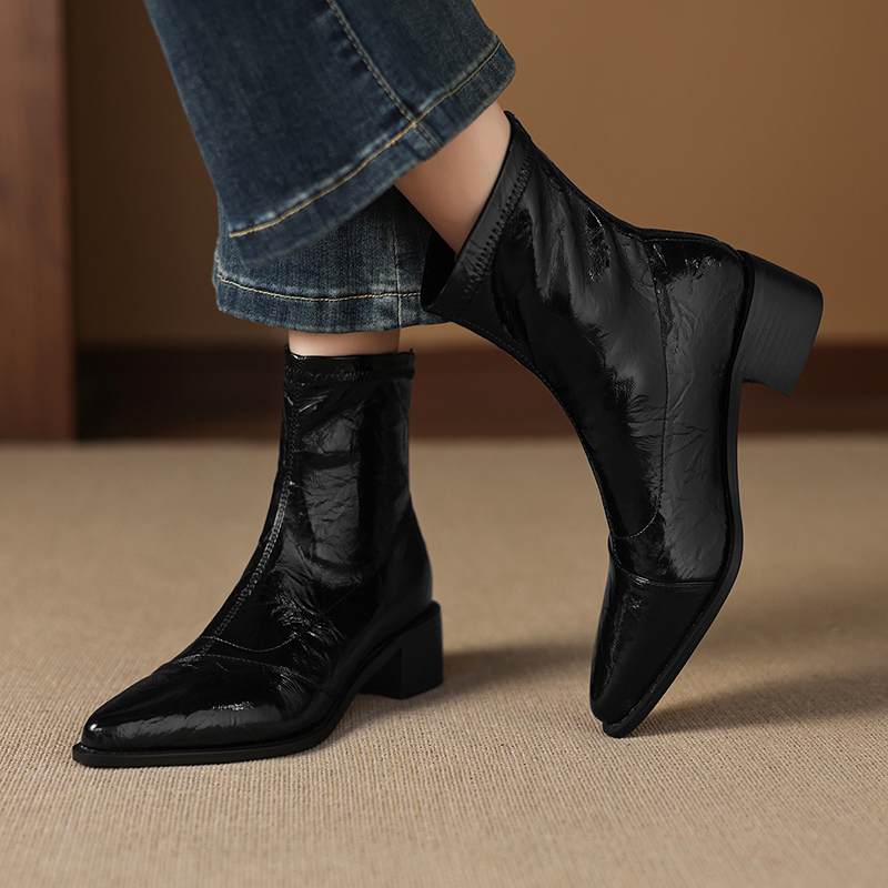 Krazing Po Microfiber Winter Pointed Toe Size 33 Western Boots Size 43 Concise Style Beauty Lady Med Heels Ankle Boots