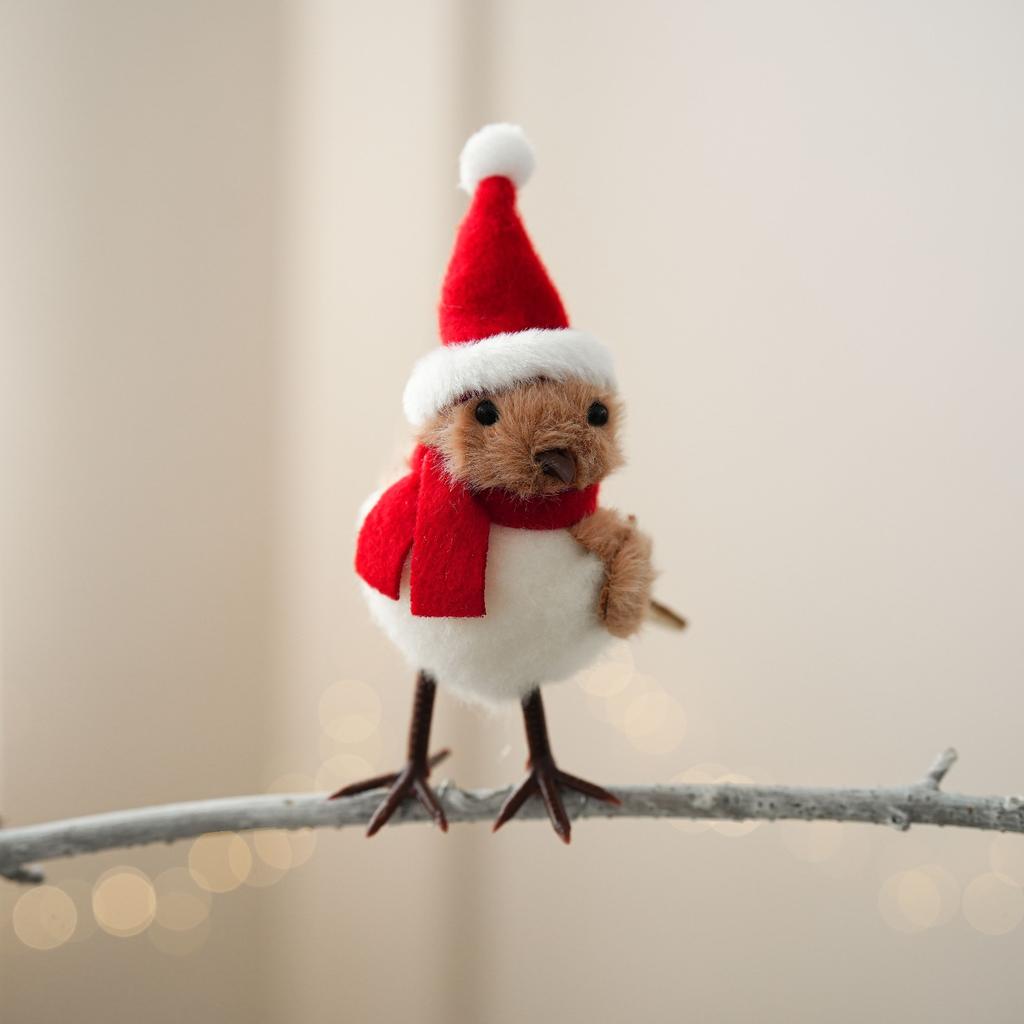Christmas Simulation Bird Hanging Pendant Foam Red Scarf Hats Bird Xmas Tree Ornaments Merry Christmas Decor Happy New Year