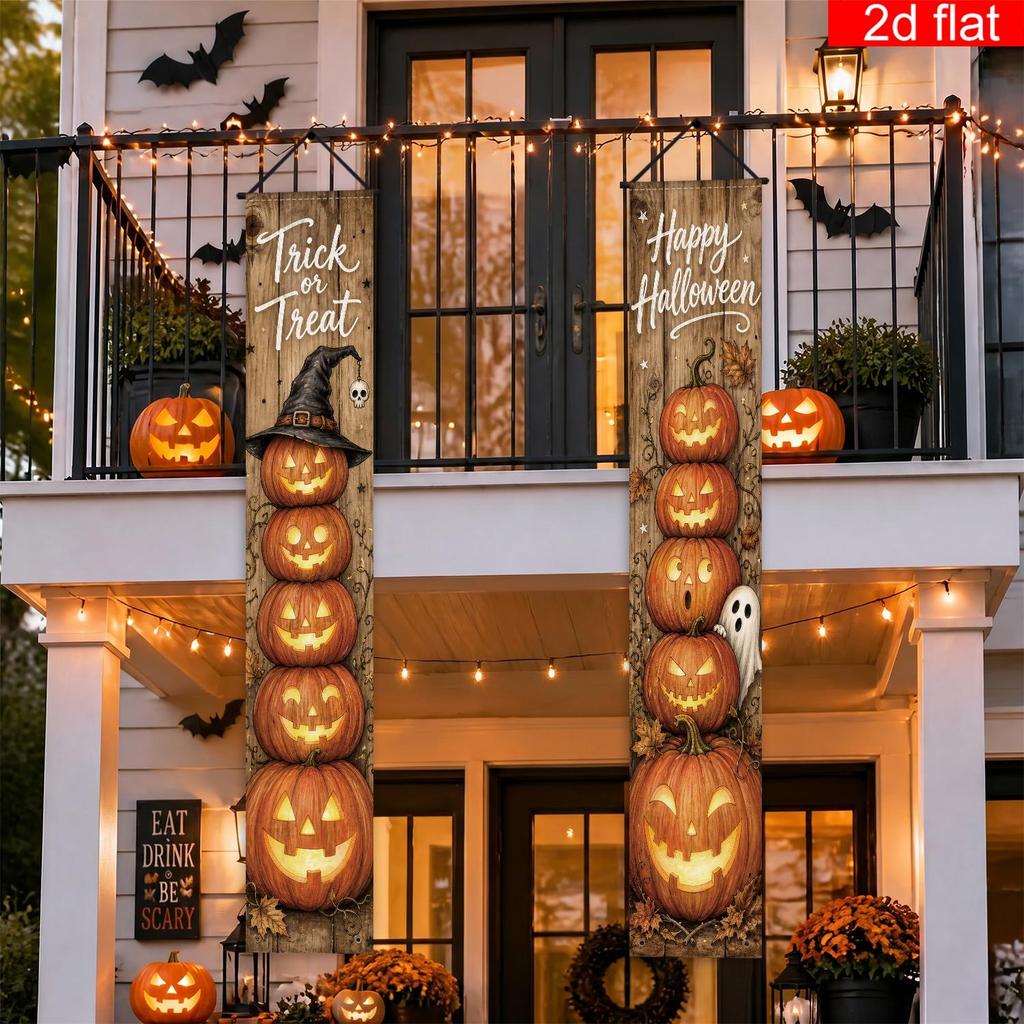 2pcs Banner Halloween Pumpkin Theme Polyester Porch Party Supplies