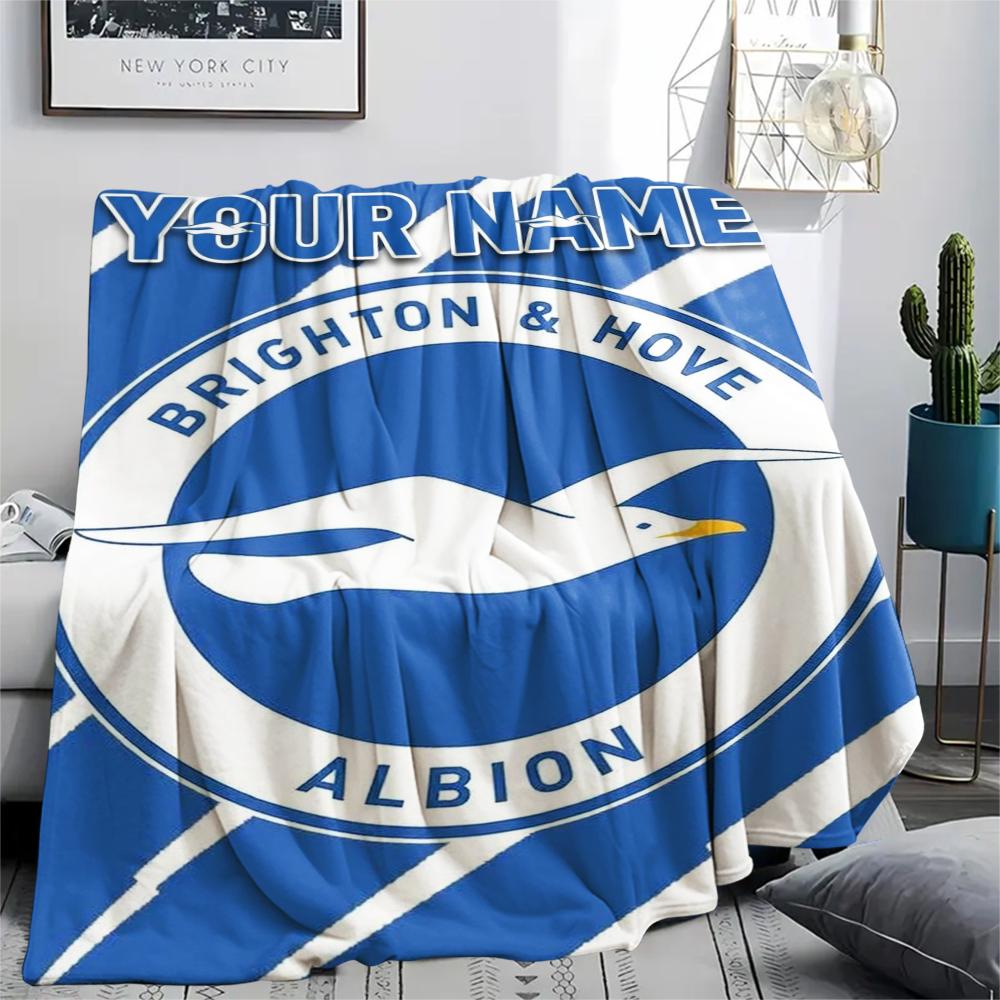 1PC Custom Name Brighton&Hove Albion Patterned Flannel Blanket Suitable For All Seasons for Home Decor Warmth and Comfort Gifts Holiday Present