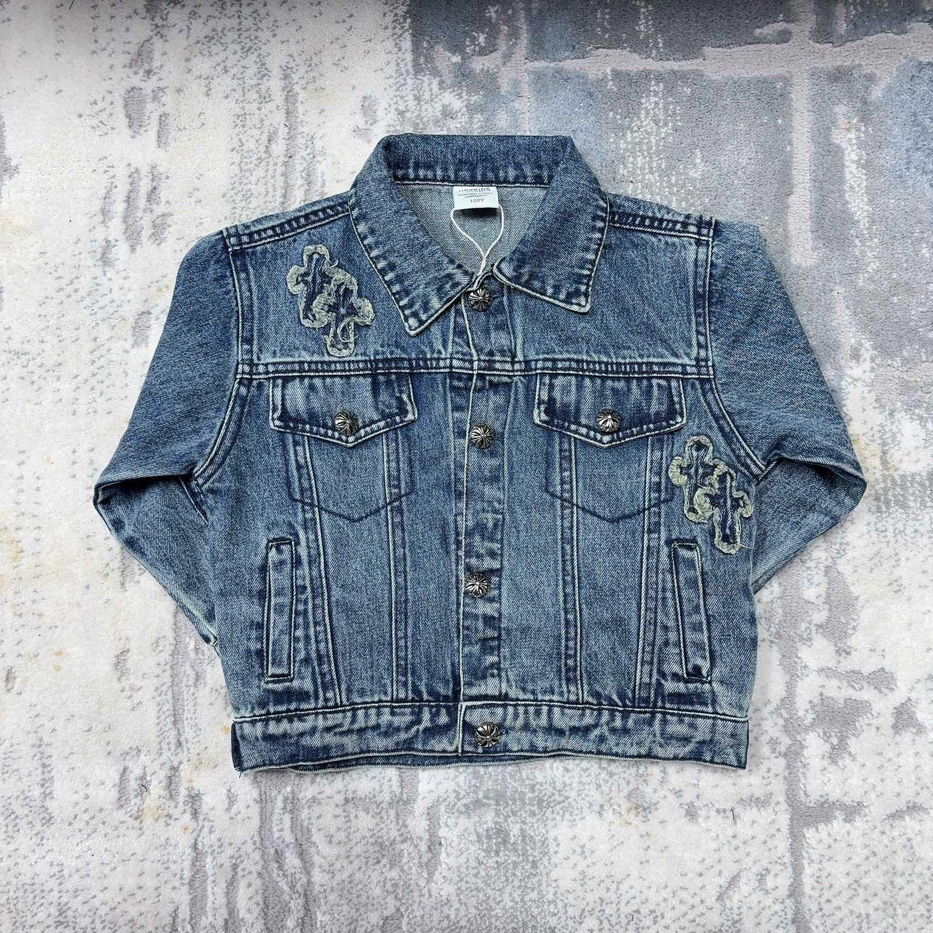 

Джинсовая куртка пэчворк для детей на весну/осень 160 синий