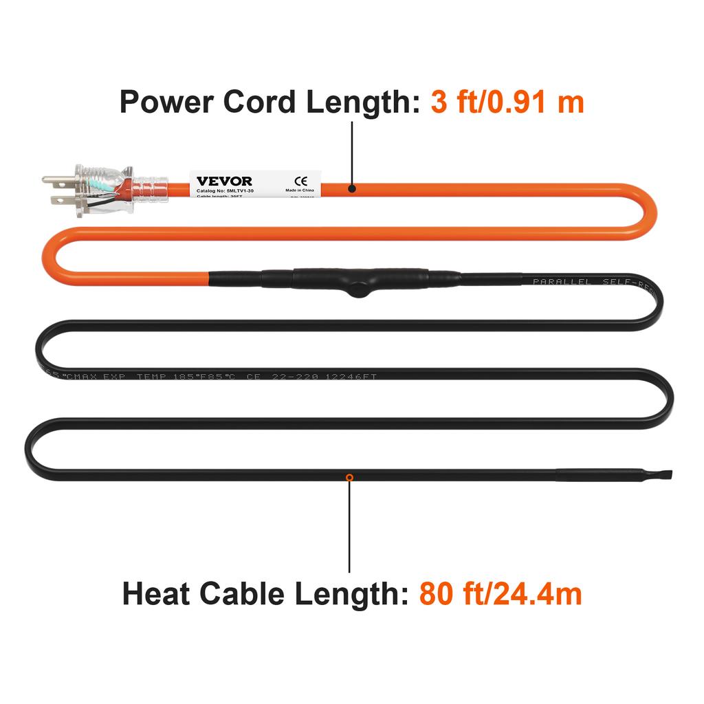 SucceBuy Self-Regulating Pipe Heating Cable Snow Melting Drain Water Pipe Freeze Protection Heat Cable for Protect PVC Hose Wire