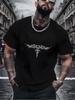 Unisex Summer Cotton Tee Vintage Black Wing Rune Print Short Sleeve Crew Neck Casual Streetwear Loose Fashion Daily Unisexs Tops