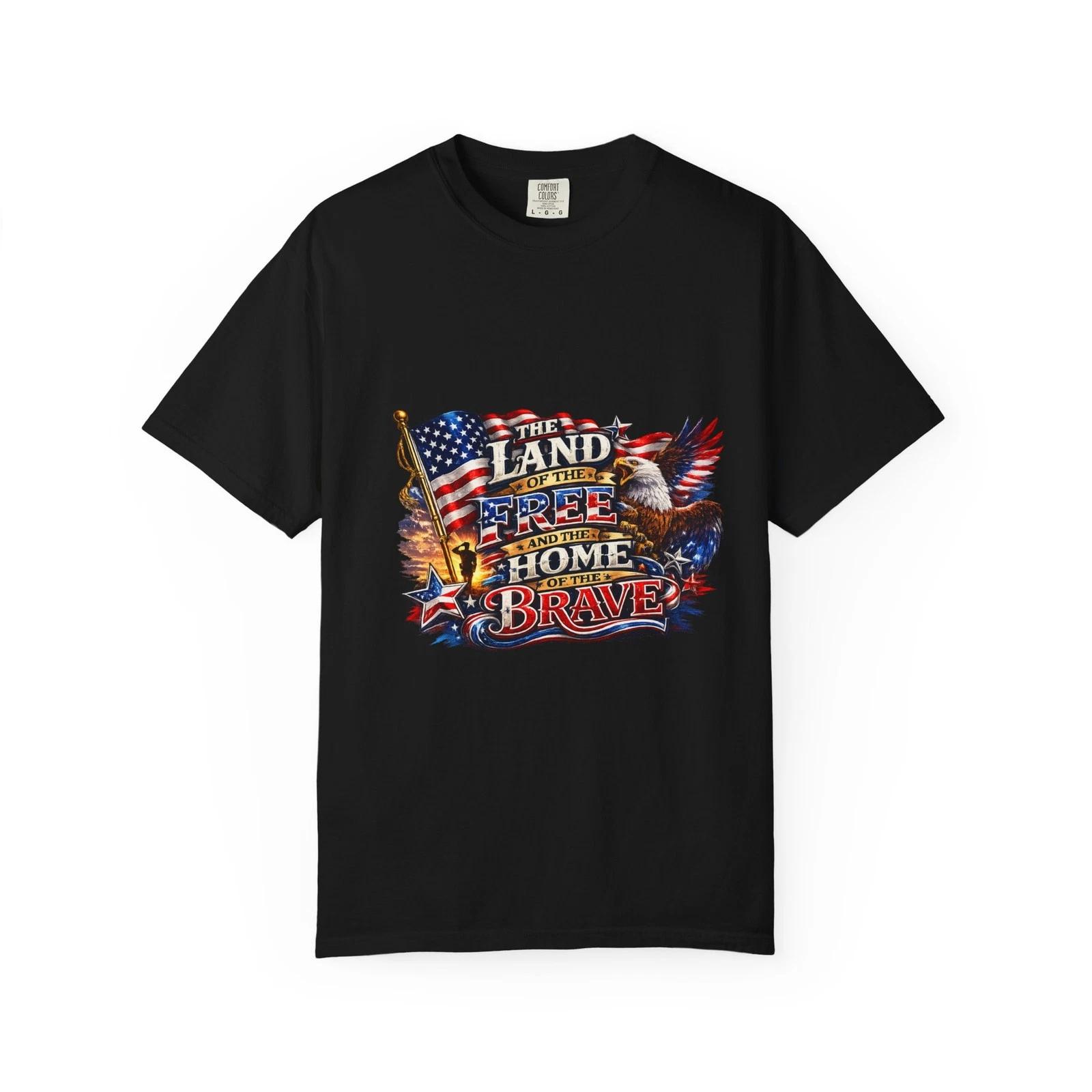 Land of the Free Home of the Brave T-Shirt | American Flag Eagle XS