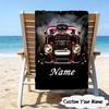 1PC Custom Name Beach Towel School Bus Adventure Beach Towel, Suitable for Camping, Travel, Beach Accessories, Super Absorbent, Family Gift