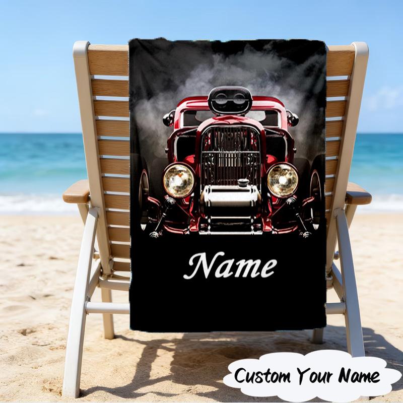 1PC Custom Name Beach Towel School Bus Adventure Beach Towel, Suitable for Camping, Travel, Beach Accessories, Super Absorbent, Family Gift