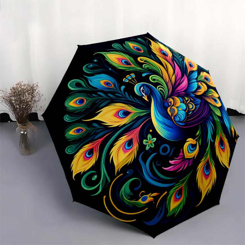 1pc Colorful Peacock Feather Mandala Umbrella with Plastic Handle,Suitable for All Seasons Home Travel Outdoor UmbrellaDD1107