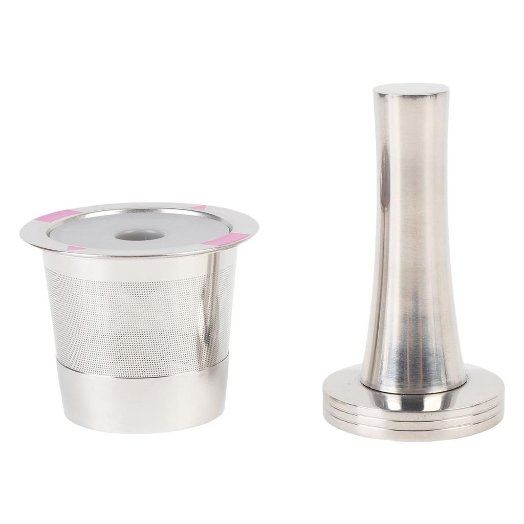 Reusable Coffee Capsule Stainless Steel Refillable Coffee Filter Pod with Tamper Brush and Spoon for Coffee Makers