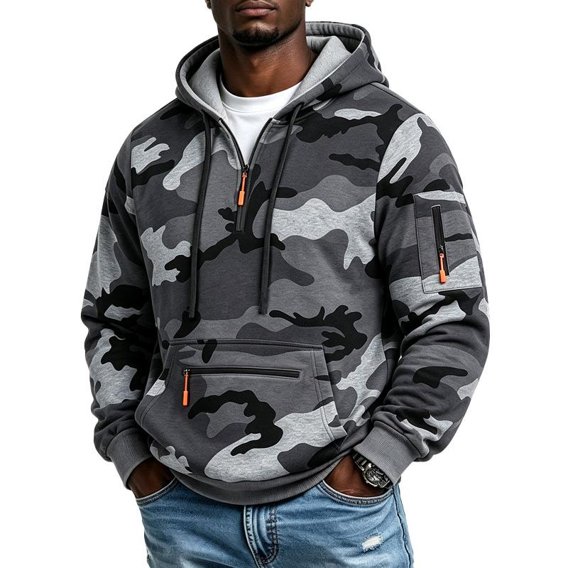 Taktisches Fleece-Kapuzensweatshirt für den Außenbereich mit Camouflage-Muster und Taschen