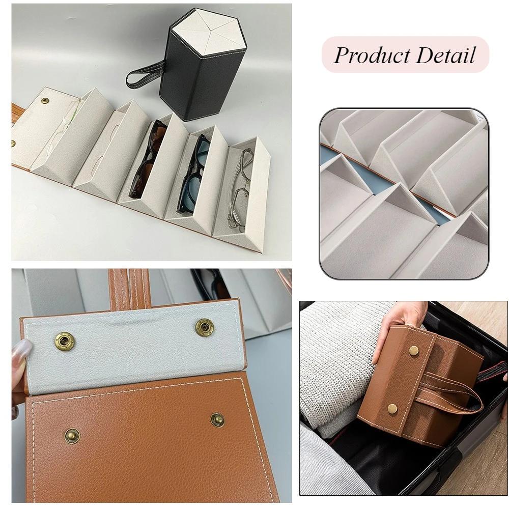 Portable Multi-Grid Foldable Glasses Organizer Travel Leather Eyeglasses Holder Display Storage Bags Jewelry Storage Organizer