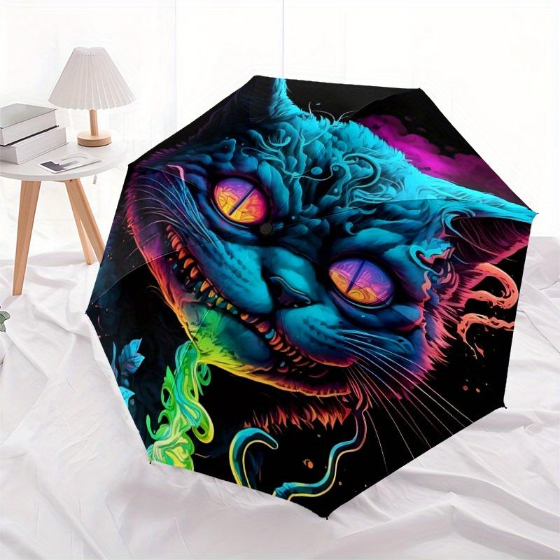 1pc Psychedelic Cat Automatic Open/Close Umbrella - Compact Travel Umbrella, 8-Rib Heavy-Duty Construction, Ideal Gift, 28056