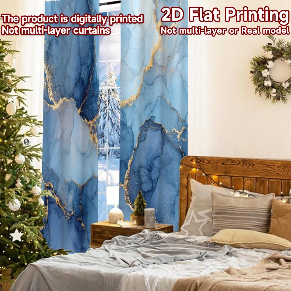2pcs   2D FLAT PRINTING Curtains (Without Rod) Blue Marble Veins Halloween Festival Popular Curtains&Drapes Polyester Easy
