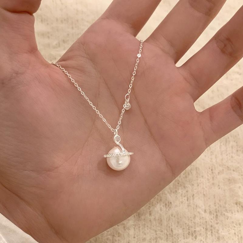 S925 Sterling Silver Beautiful Saturn Pendant Choker Necklace Simple Pearl Pendant Women Wedding Gift Boutique Fine Jewelry