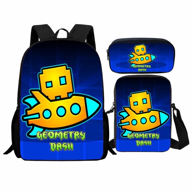 Geometry Dash Student Backpack 3-Piece Set, Geometry Dash Backpack, Shoulder Bag, Pen Bag