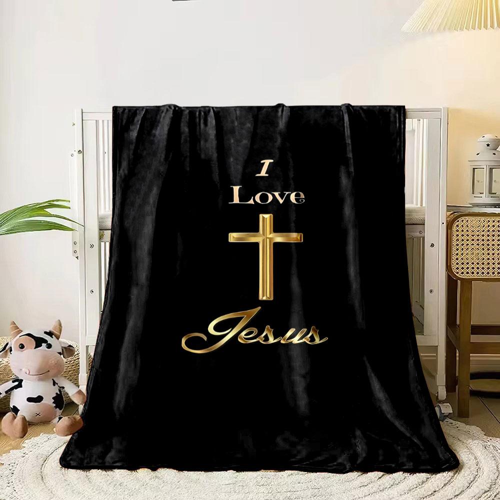 I Love Jesus Themed Blanket Printed Blanket for Living Room Bed Couch Lunch Break Soft Cozy Blanket for Friend's Festival Gift