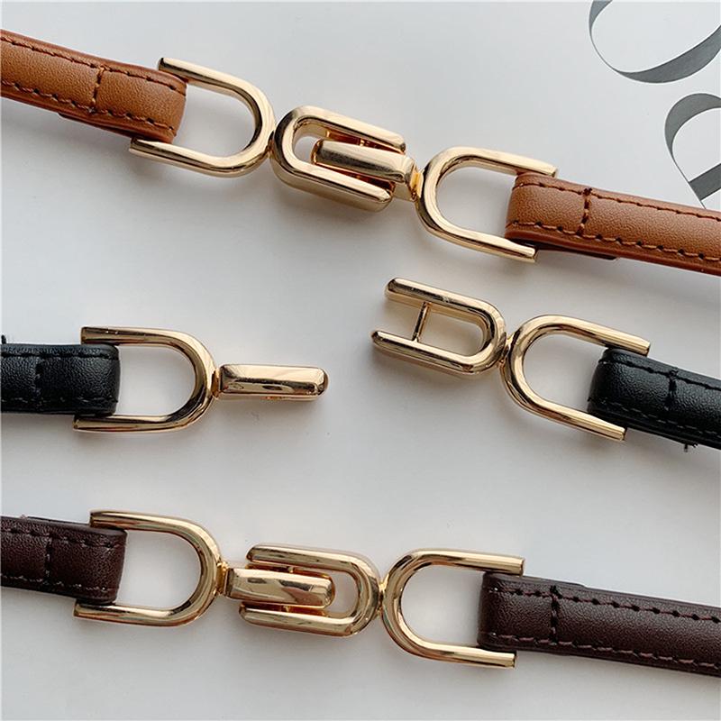 Cinto Feminino Simples de Couro Fino para Vestido Ajustável Cinto Fino de Cintura Cinto de Vestido com Fivela Dourada Vintage Couro Sintético