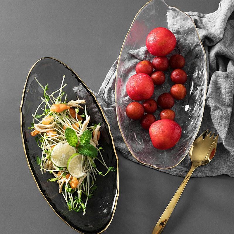 Light Luxury Gold-Rimmed Hammered Glass Fruit Plate