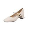 Vintage Mary Jane single shoes high heels autumn new square head thick heel commuting elegant women's single shoes