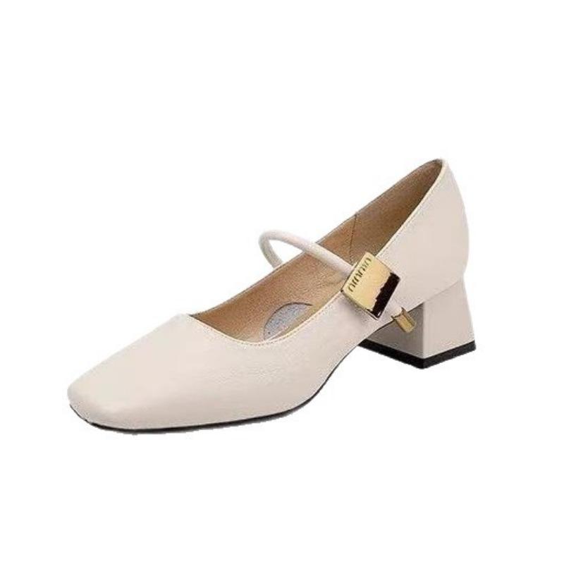 Vintage Mary Jane single shoes high heels autumn new square head thick heel commuting elegant women's single shoes