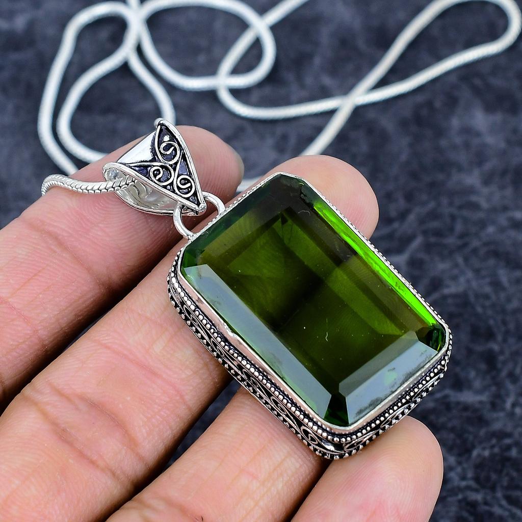 Peridot Gemstone Handmade 925 Sterling Silver Jewelry Pendant 2.05" M-3228