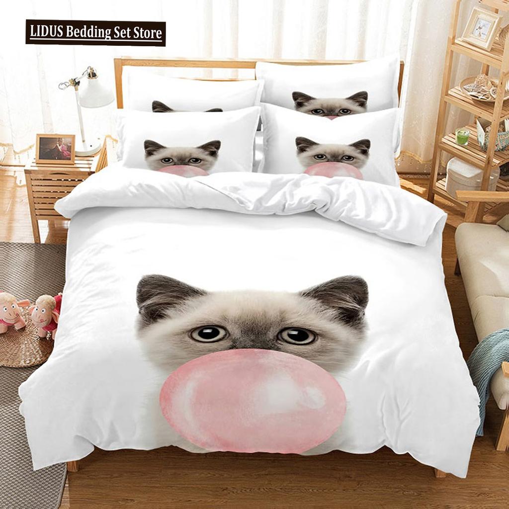 3D Cat Cute Kitten Pattern Duvet Cover Cat Kids Bedroom Decoration Cat Bedding Set For Women Girls Boys Gifts With Zipper 3Pcs
