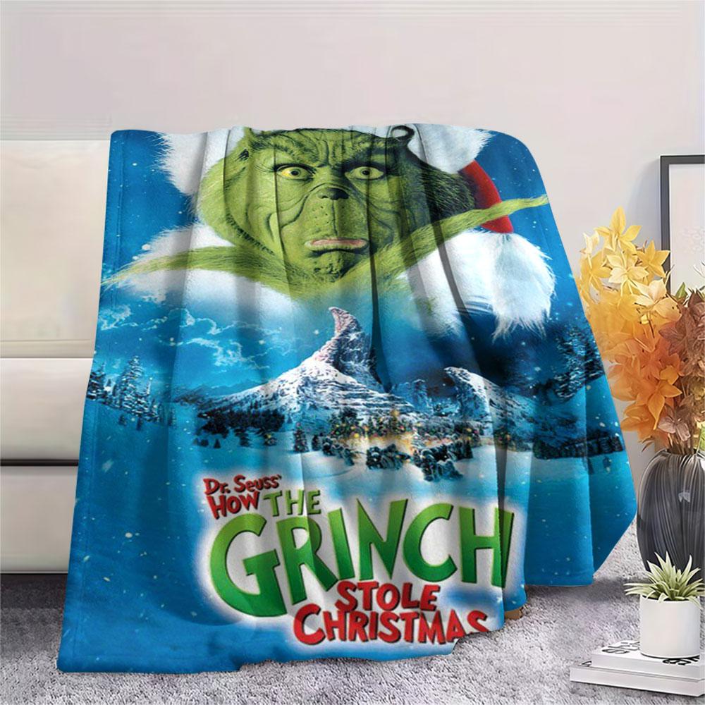 Christmas Grinch Cartoon printing Flannel Blanket Bedroom Sofa Camping Warm blanket Gifts for family and friends-MJ021