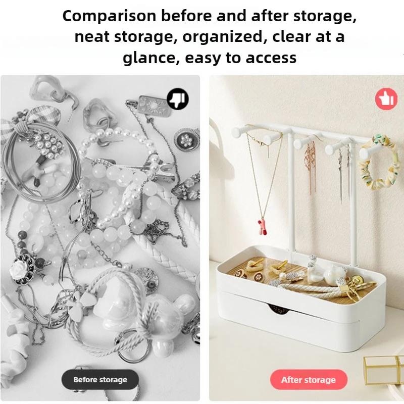 Jewelry Organizer Display Stand Rack With Wooden Tray For Earrings Bracelet Necklaces Rings Storage Hanging Organizer Holder